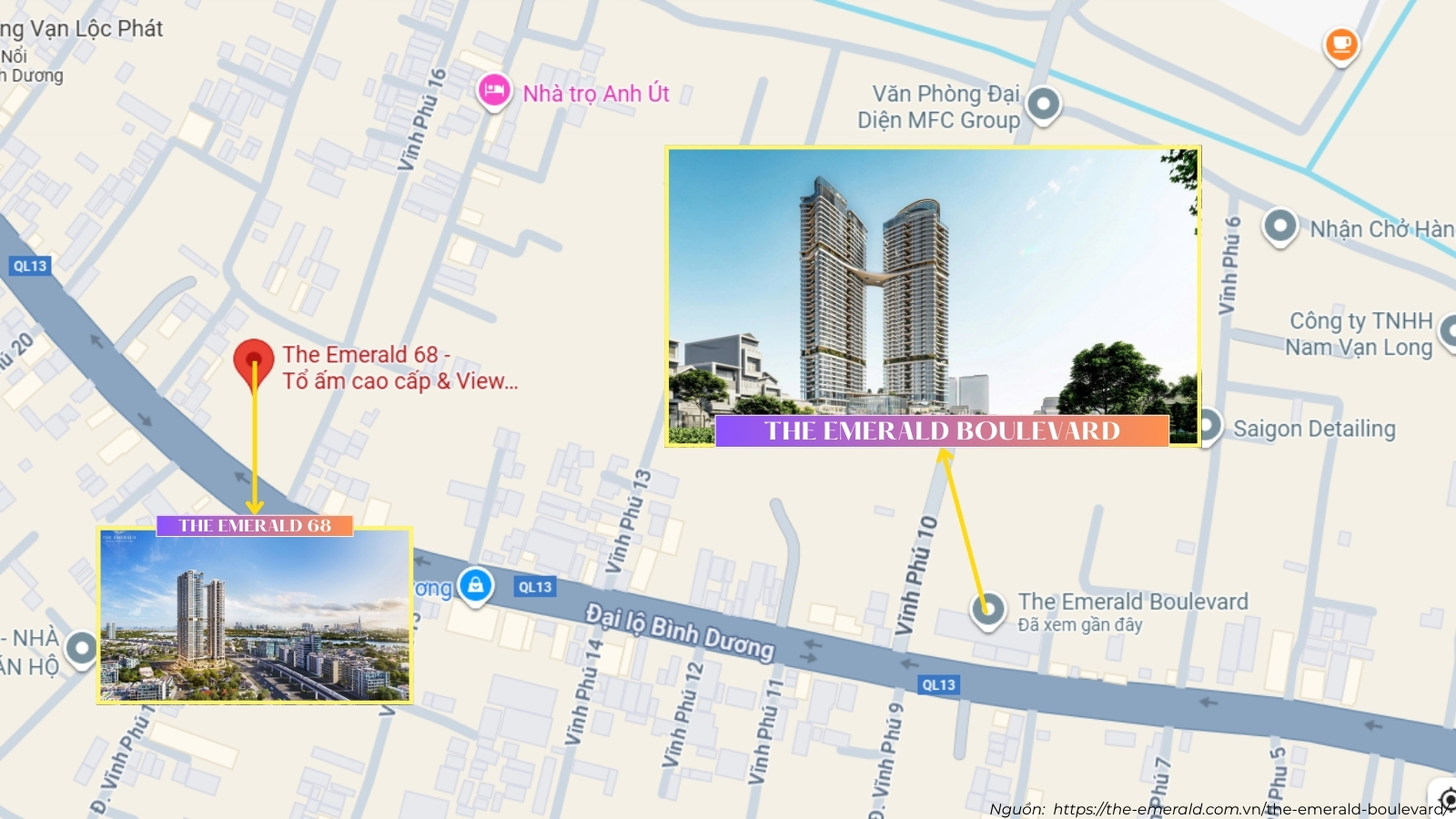Bản đồ vị trí dự án căn hộ The Emerald Boulevard tại Bình Hòa, TPHCM