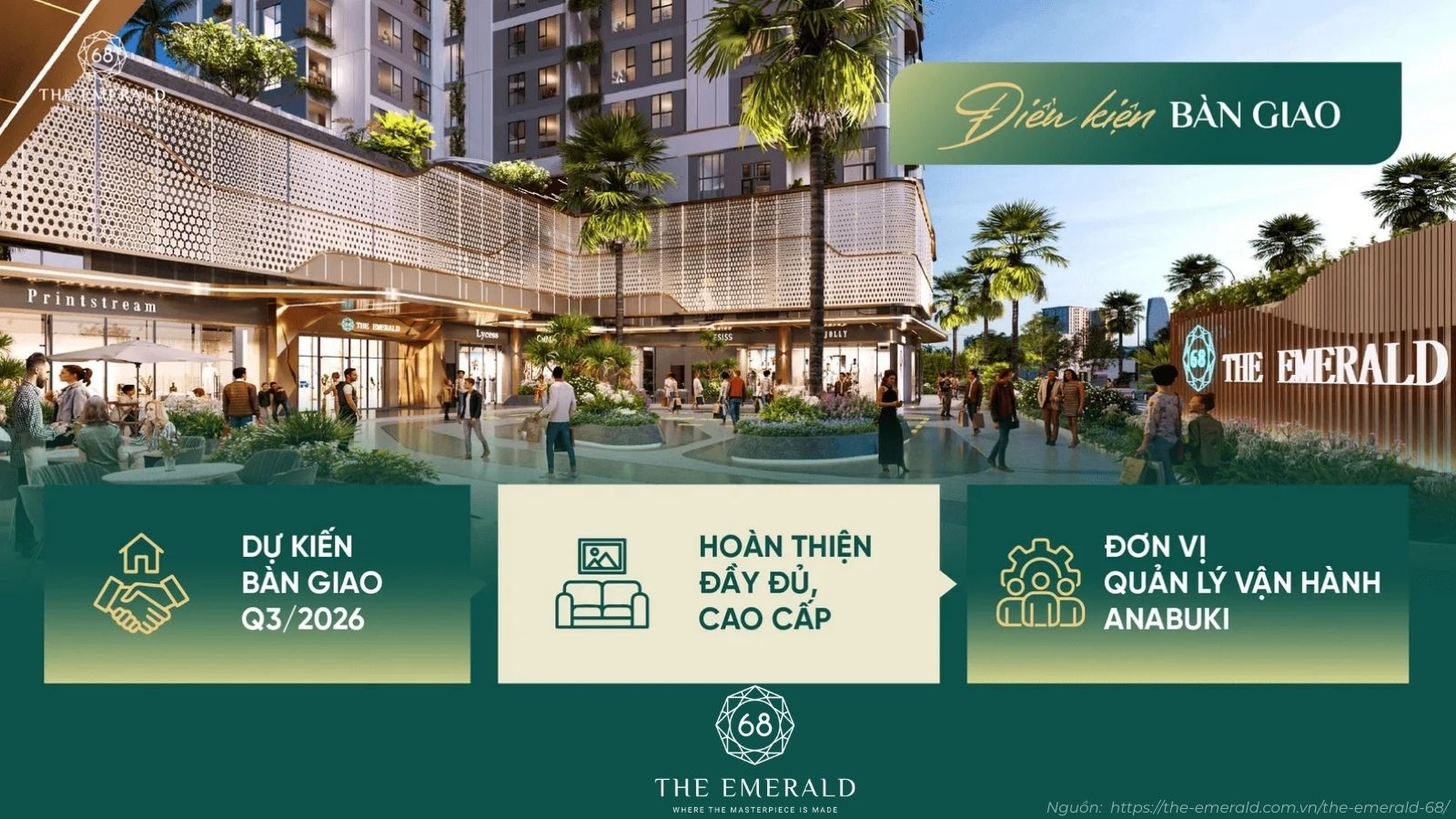 Bảng danh mục vật liệu và nội thất bàn giao căn hộ The Emerald 68