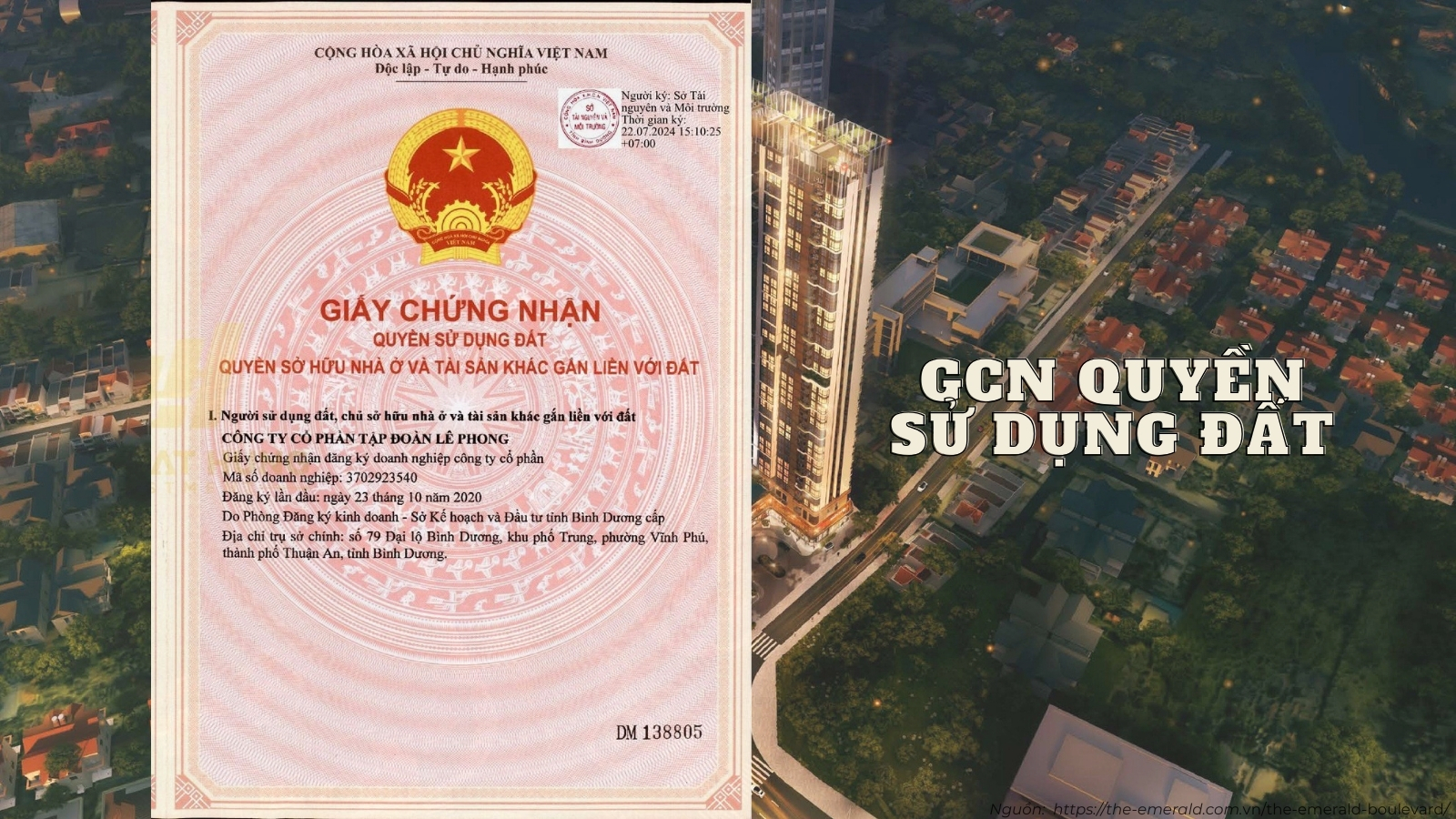 Giấy Chứng Nhận Quyền Sử Dụng Đất (Sổ Hồng) tại dự án The Emerald 68