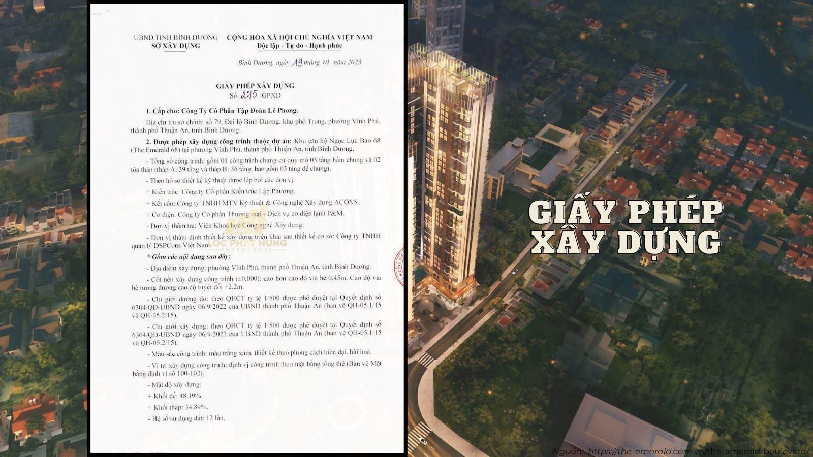 Giấy phép Xây dựng số 275 GPXD The Emerald 68