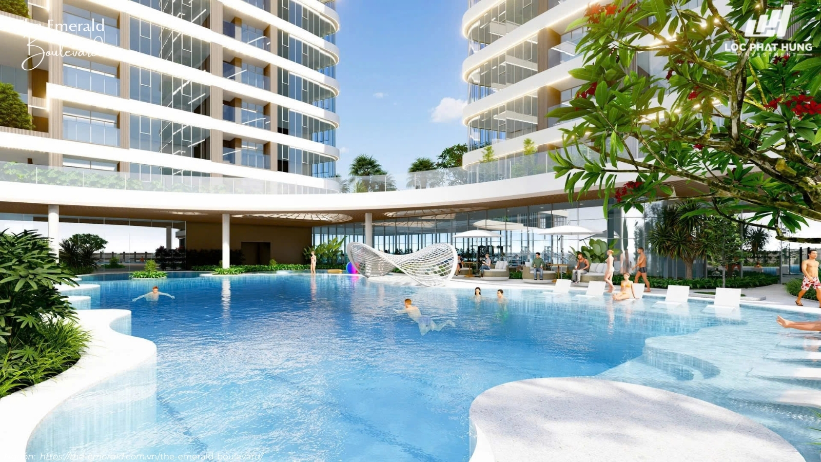 Hồ bơi người lớn resort tại khu tiện ích dự án The Emerald Boulevard Bình Hòa, TPHCM