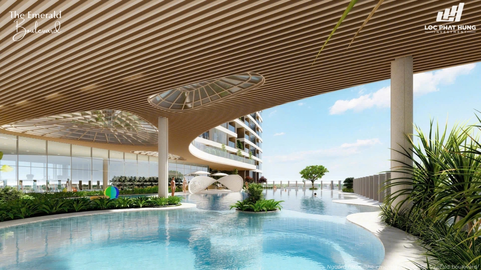 Hồ bơi tạo hình độc đáo tại dự án The Emerald Boulevard Bình Hòa