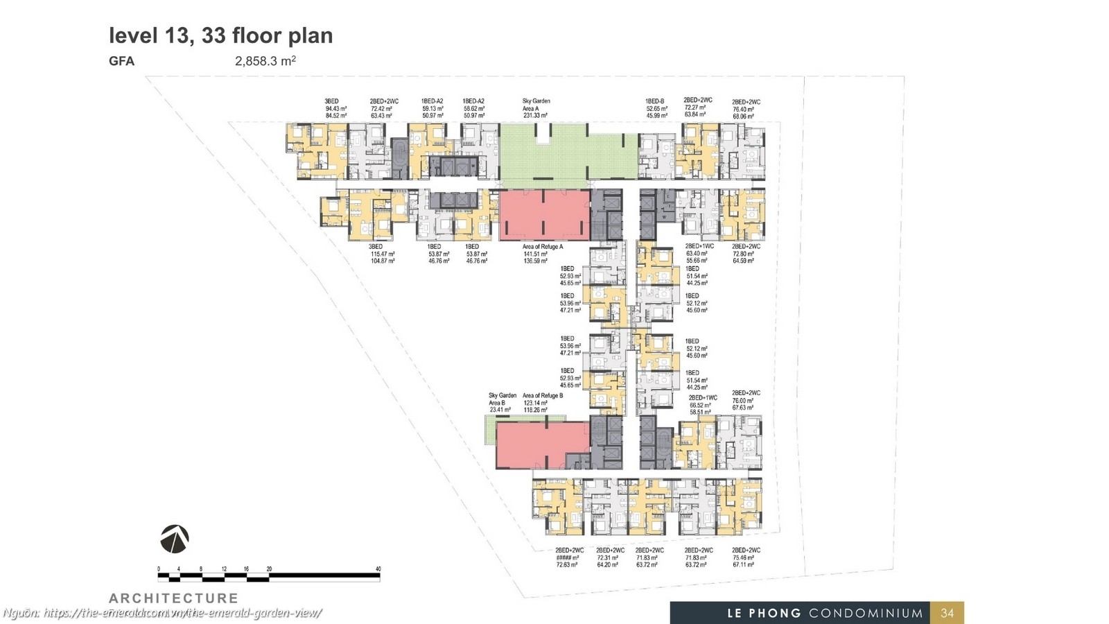 Mặt bằng tầng 13, 33 The Emerald Golf View 
