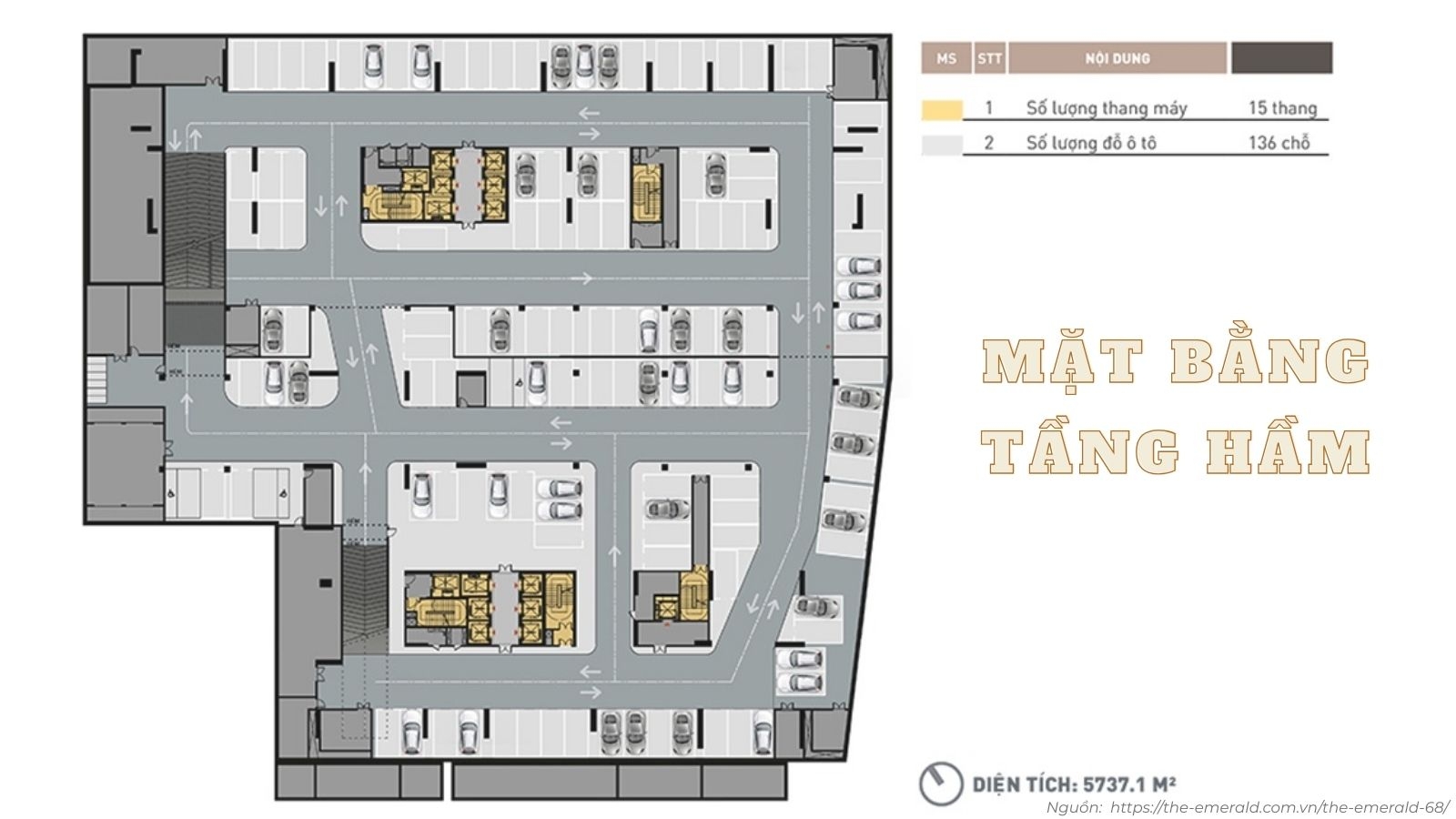 Thiết kế mặt bằng tầng hầm thông nhau tại dự án The Emerald 68