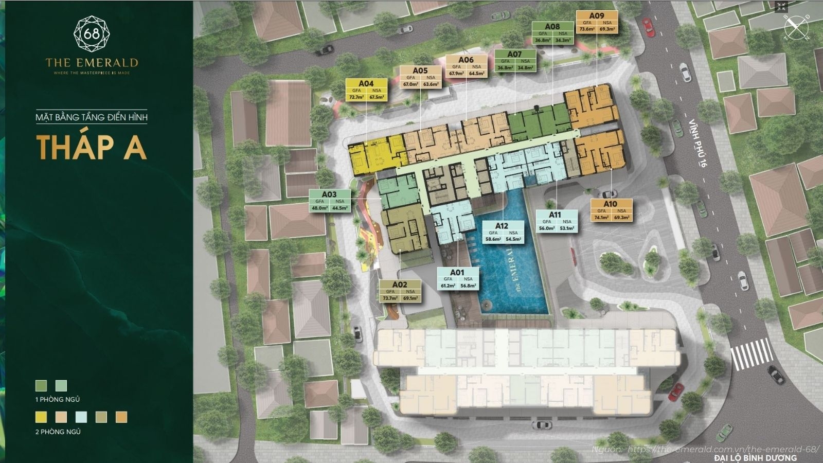 Mặt Bằng điển Hình Tầng Căn Hộ Tháp A Dự án The Emerald 68