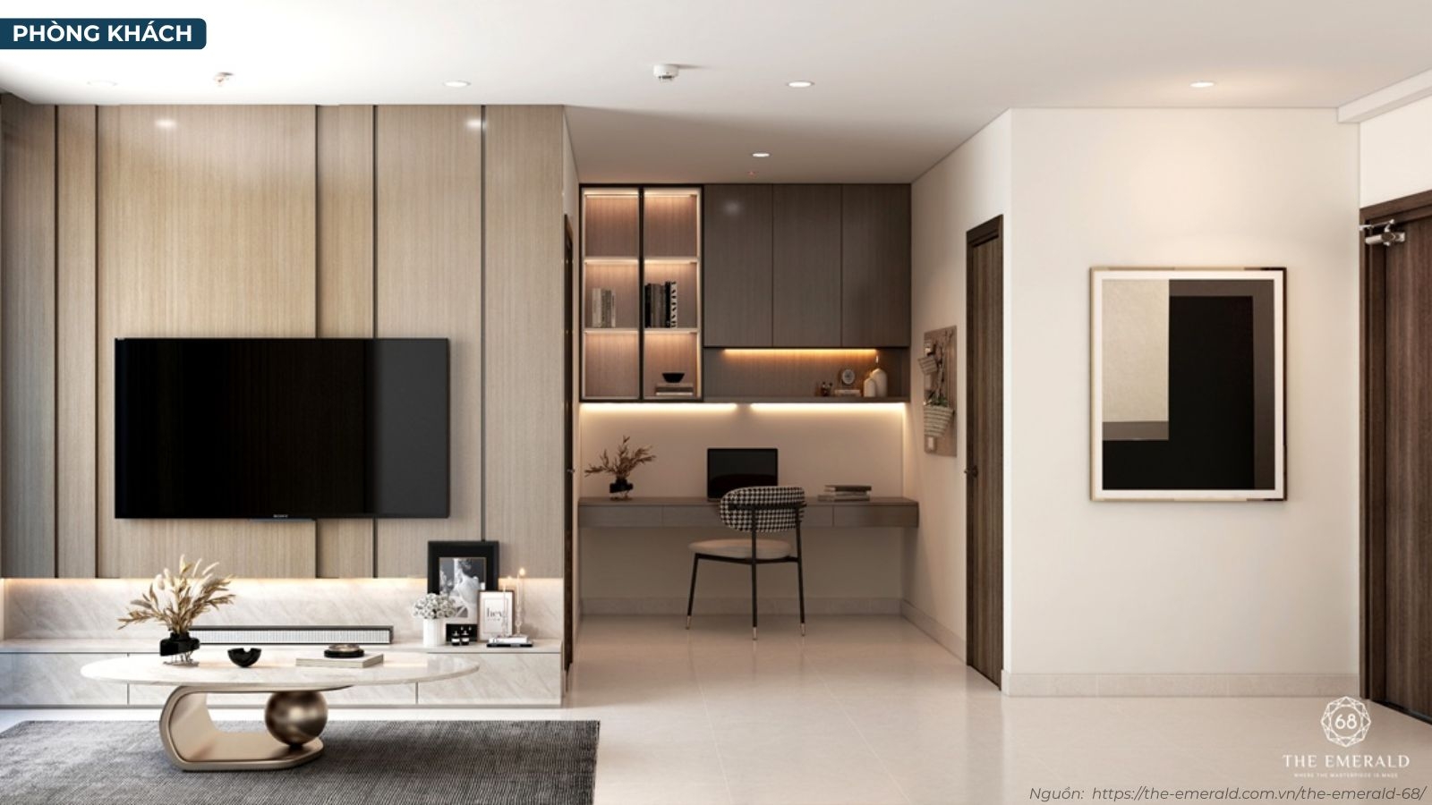 Thiết kế hiện đại tại nhà mẫu căn hộ 1 phòng ngủ dự án The Emerald 68