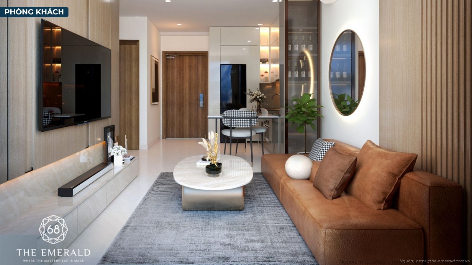 Thiết kế hiện đại tại nhà mẫu căn hộ 1 phòng ngủ dự án The Emerald 68