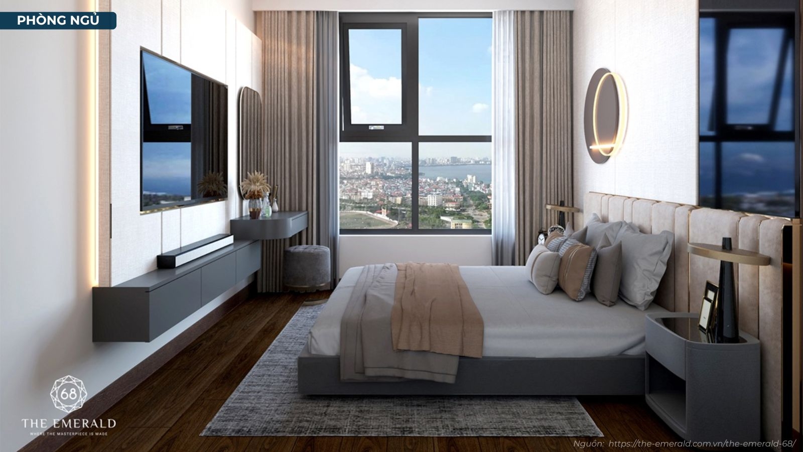 Thiết kế hiện đại tại nhà mẫu căn hộ 1 phòng ngủ dự án The Emerald 68