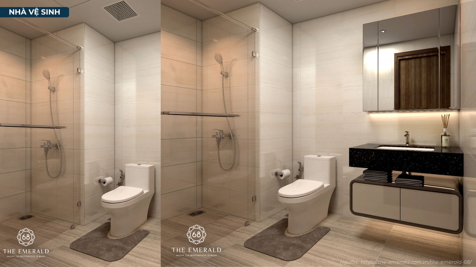 Thiết kế hiện đại tại nhà mẫu căn hộ 1 phòng ngủ dự án The Emerald 68