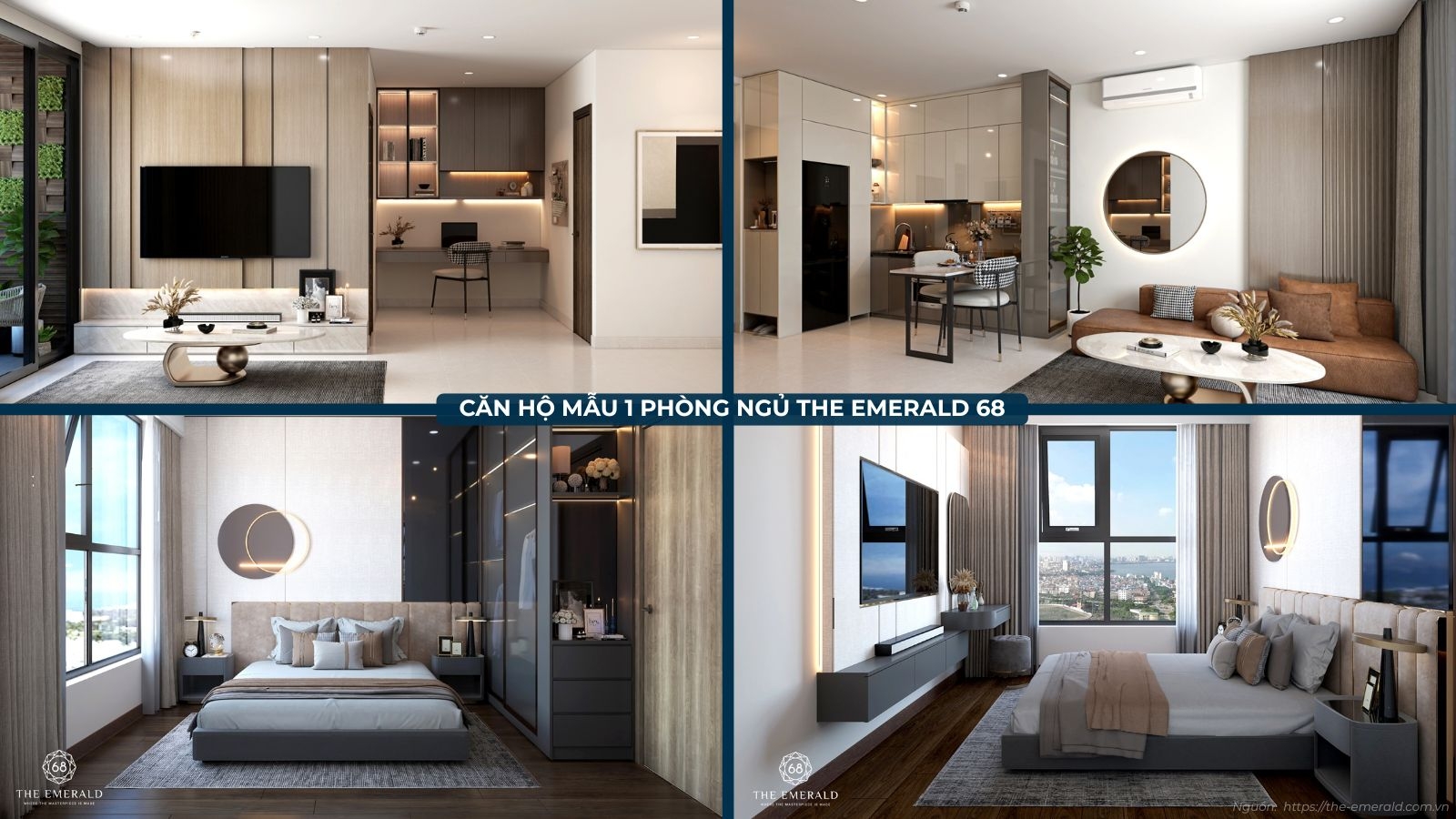 Thiết kế hiện đại tại nhà mẫu căn hộ 1 phòng ngủ dự án The Emerald 68