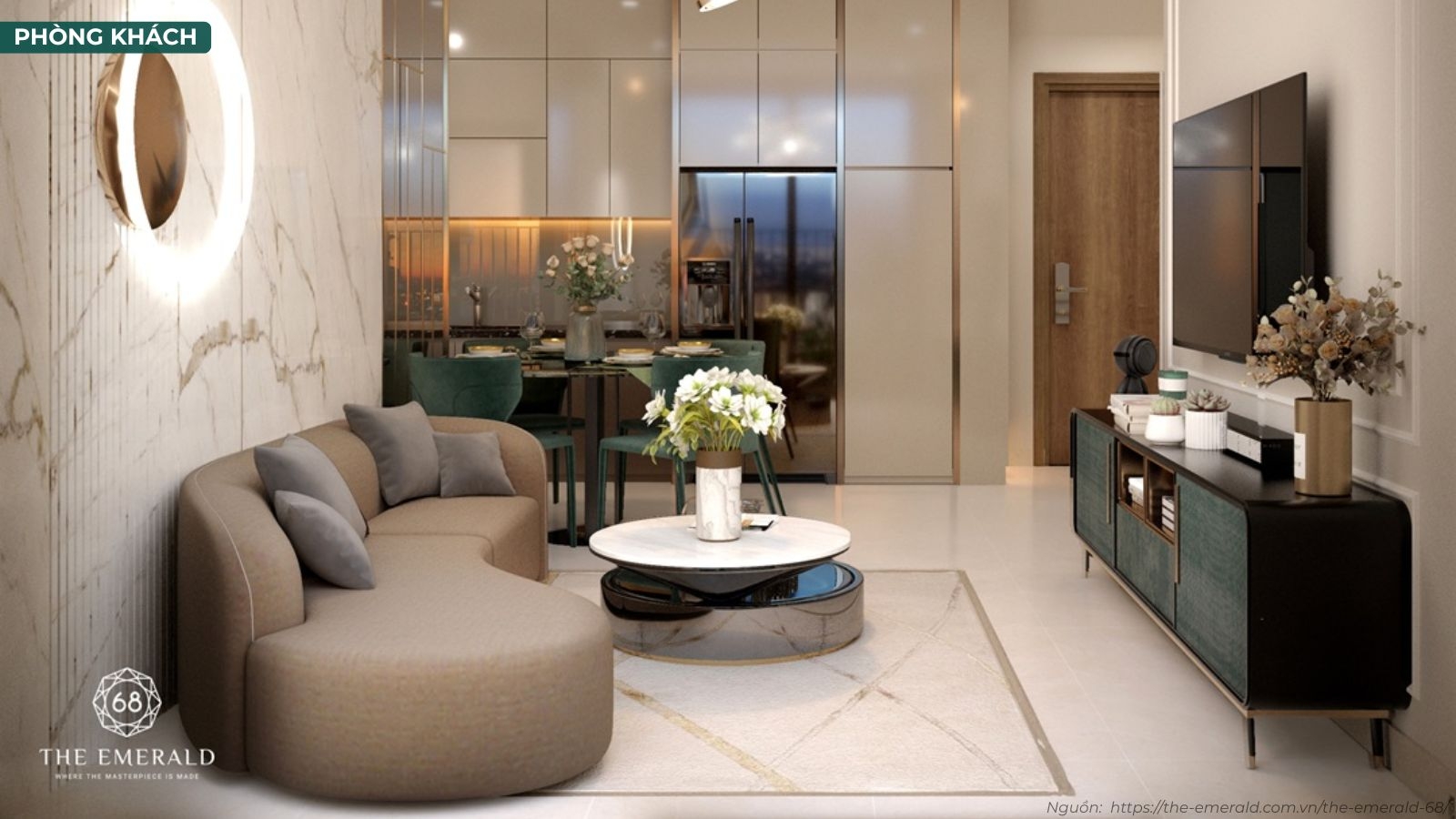 Hình ảnh thực tế không gian nhà mẫu căn hộ 2 phòng ngủ The Emerald 68