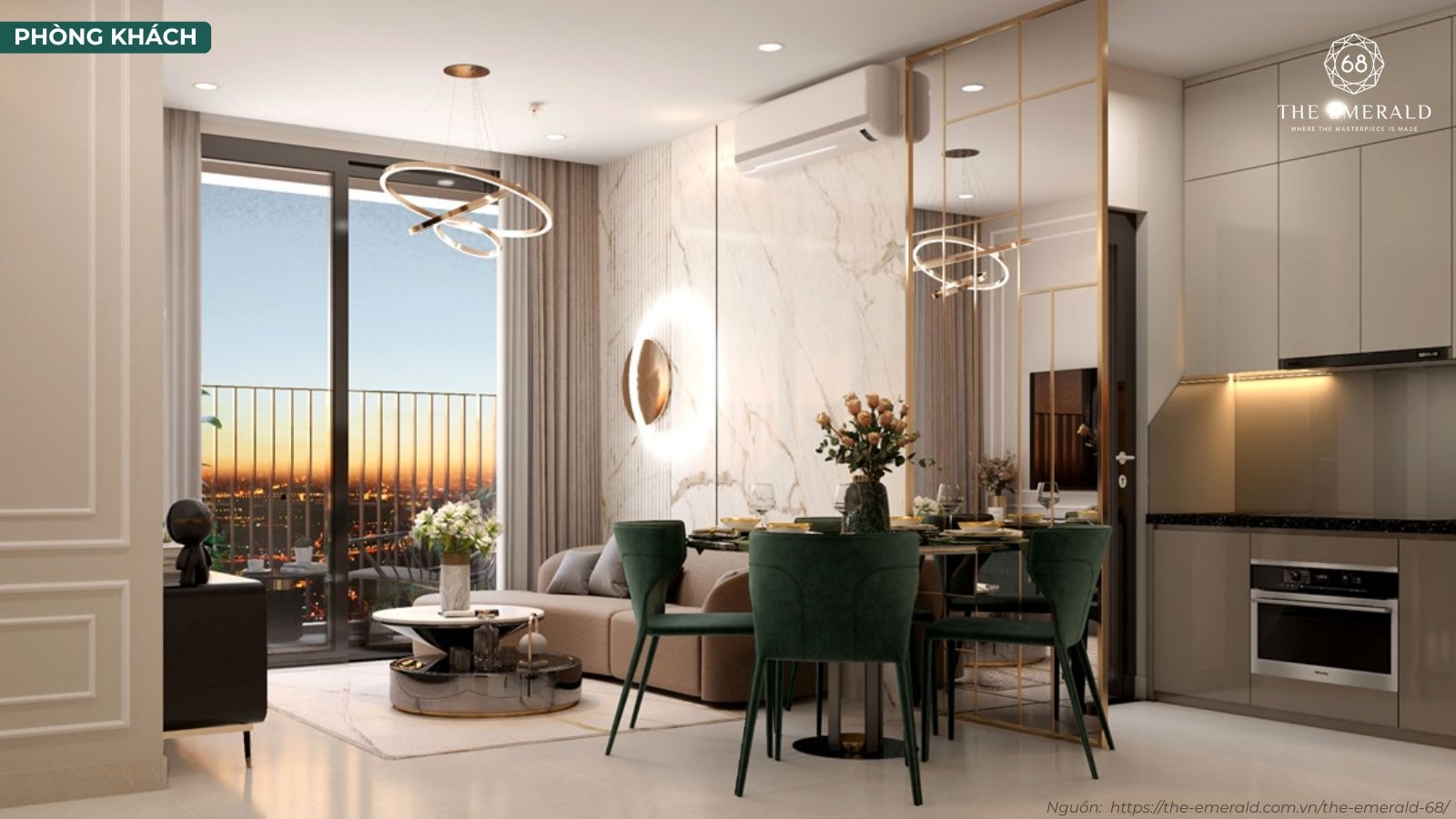 Hình ảnh thực tế không gian nhà mẫu căn hộ 2 phòng ngủ The Emerald 68