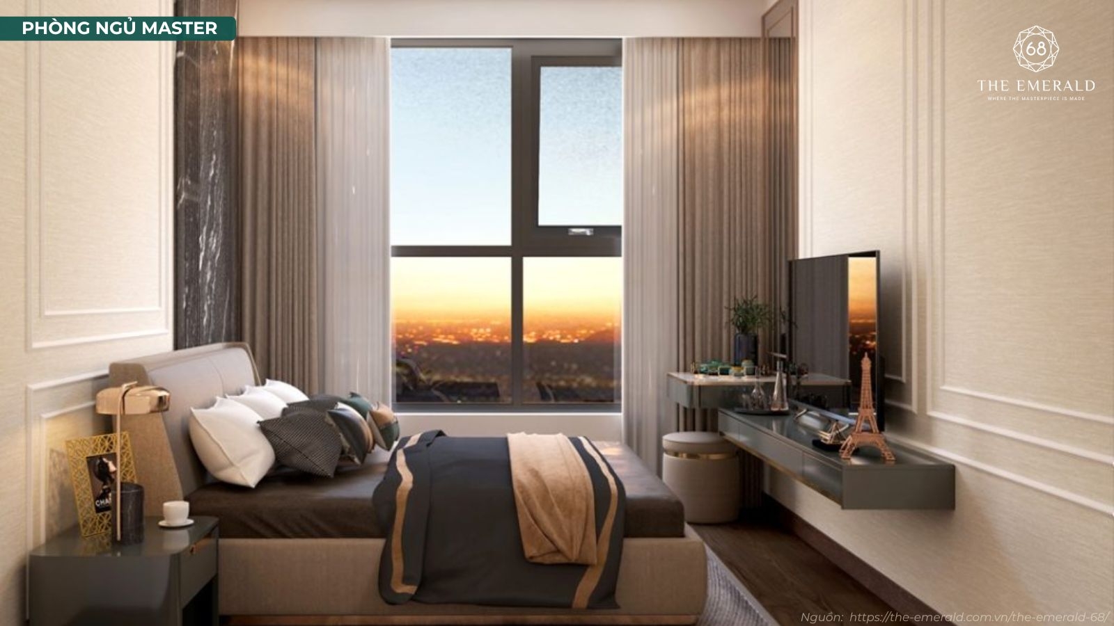 Hình ảnh thực tế không gian nhà mẫu căn hộ 2 phòng ngủ The Emerald 68