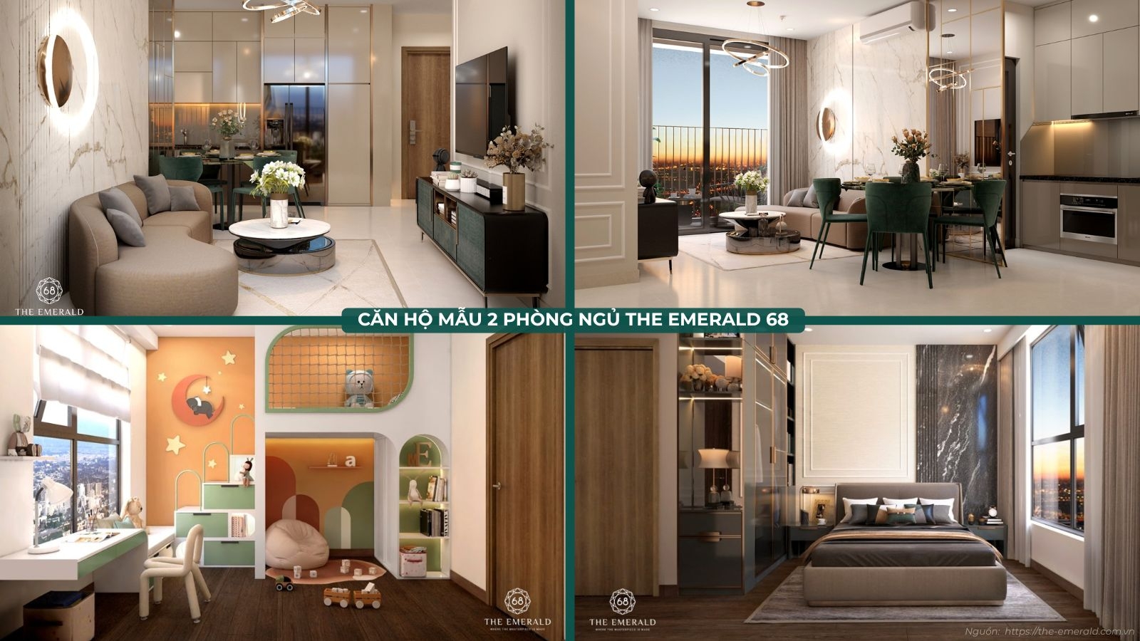 Hình ảnh thực tế không gian nhà mẫu căn hộ 2 phòng ngủ The Emerald 68