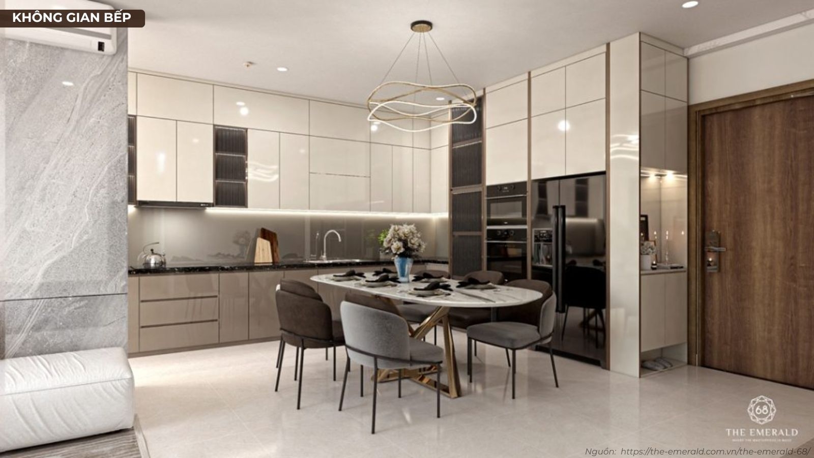 Không gian sang trọng tại nhà mẫu căn hộ 3 phòng ngủ dự án The Emerald 68