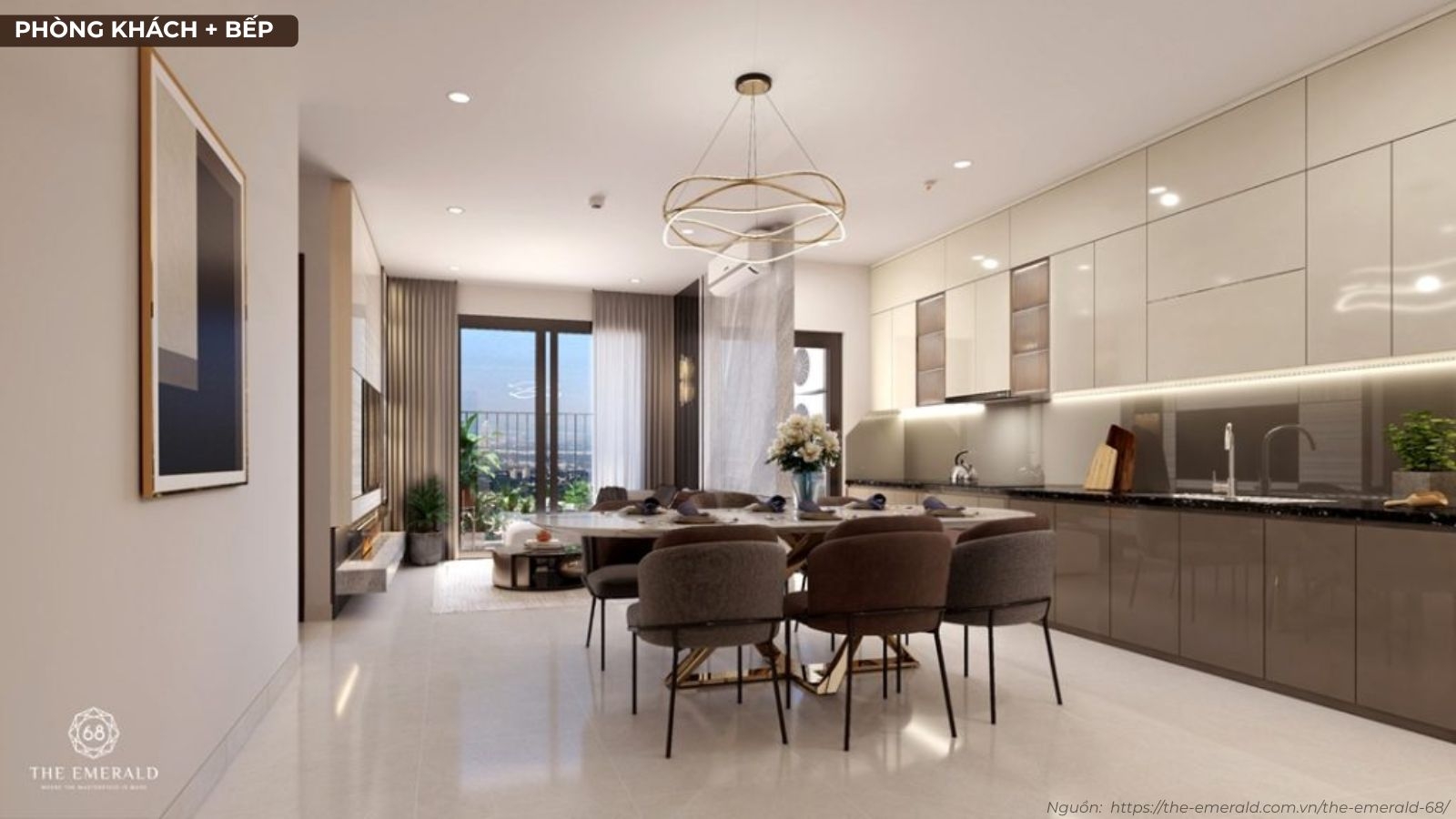 Không gian sang trọng tại nhà mẫu căn hộ 3 phòng ngủ dự án The Emerald 68