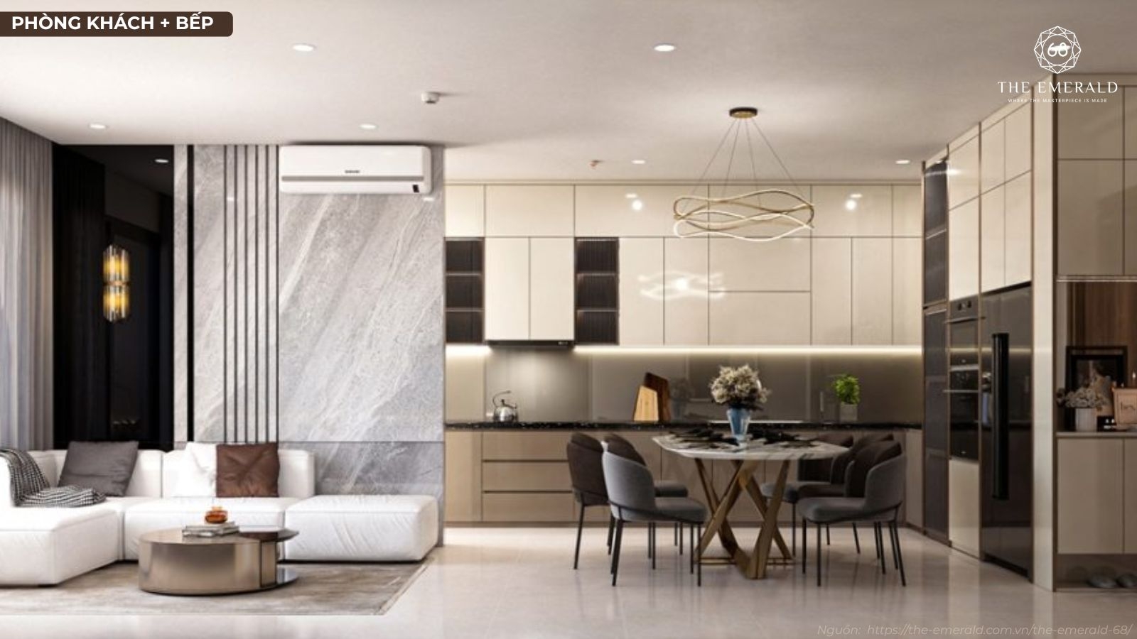 Không gian sang trọng tại nhà mẫu căn hộ 3 phòng ngủ dự án The Emerald 68
