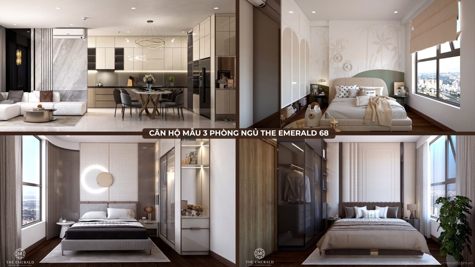 Không gian sang trọng tại nhà mẫu căn hộ 3 phòng ngủ dự án The Emerald 68