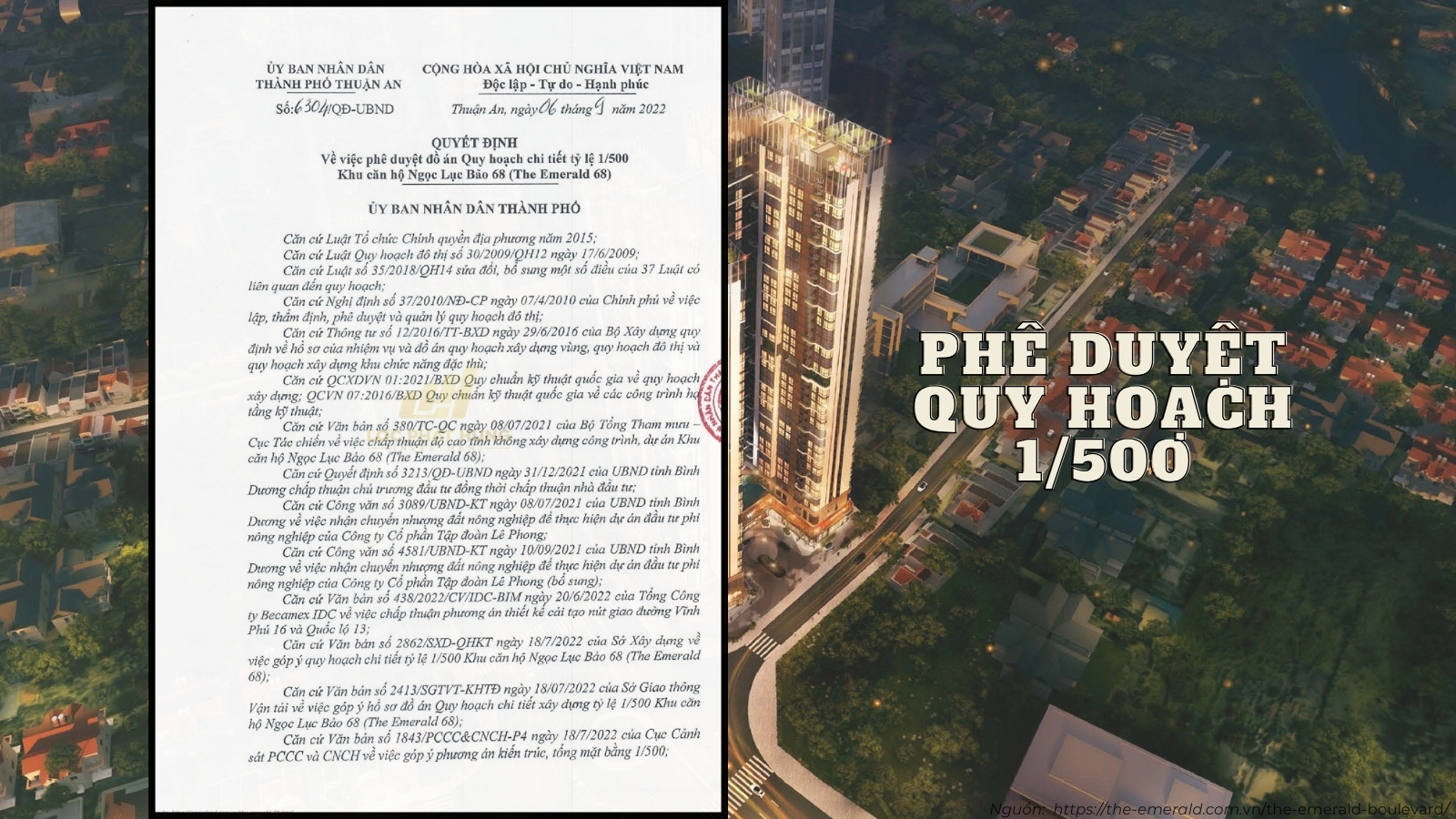 Quyết định phê duyệt Quy hoạch chi tiết 1/500 Khu căn hộ The Emerald 68