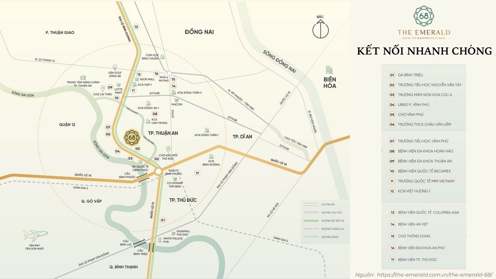 Họa đồ vị trí chiến lược dự án The Emerald 68 ngay cửa ngõ TP.HCM