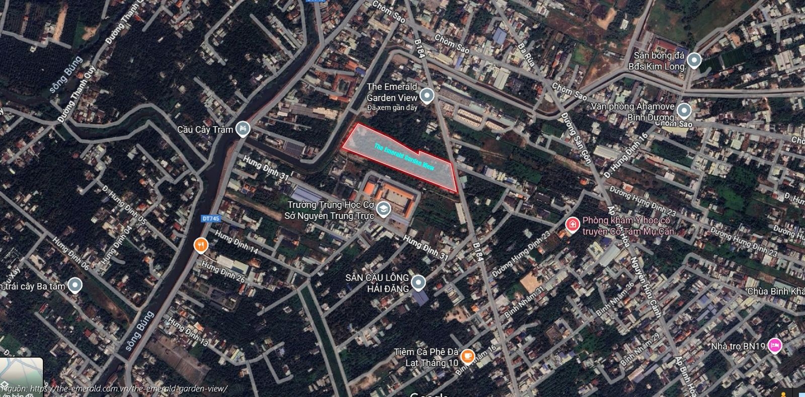 Bản đồ vị trí thực tế dự án The Emerald Garden View trên vệ tinh: Mặt tiền Nguyễn Chí Thanh