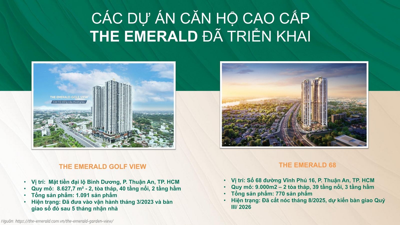 Các dự án căn hộ cao cấp The Emerald đã triển khai của Lê Phong (The Emerald Golf View, The Emerald 68)