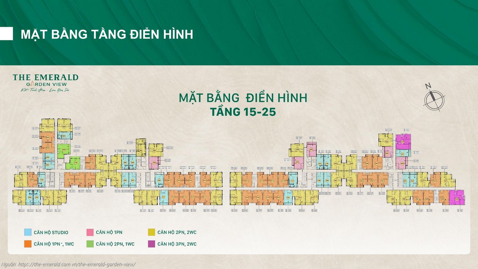 Mặt bằng điển hình tầng 15-25 dự án căn hộ chung cư The Emerald Garden View