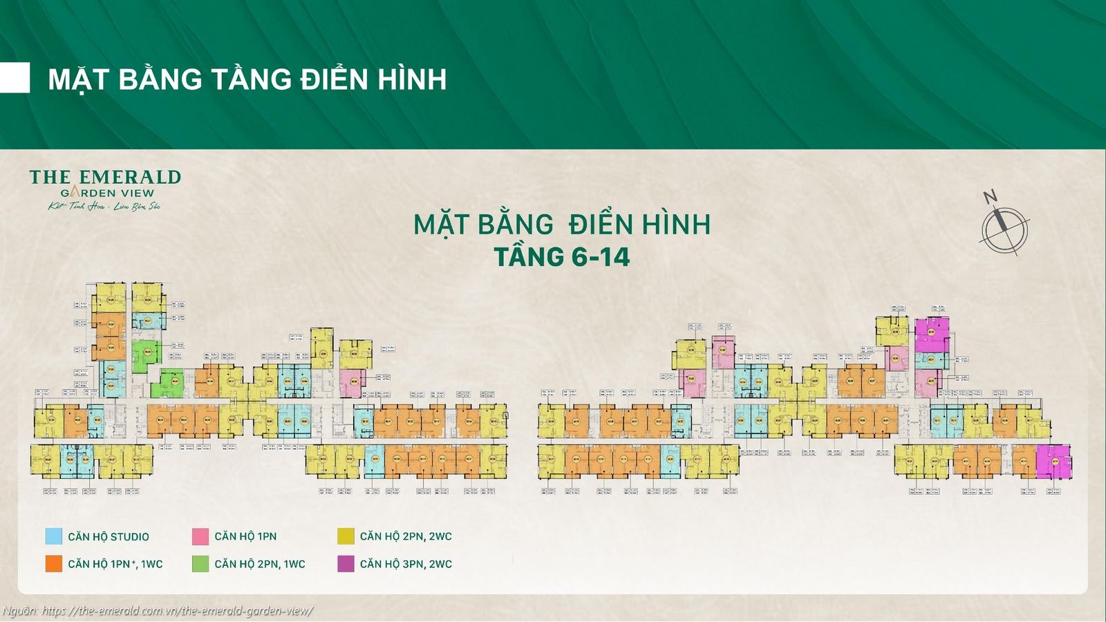 Mặt bằng điển hình tầng 6-14 dự án căn hộ chung cư The Emerald Garden View