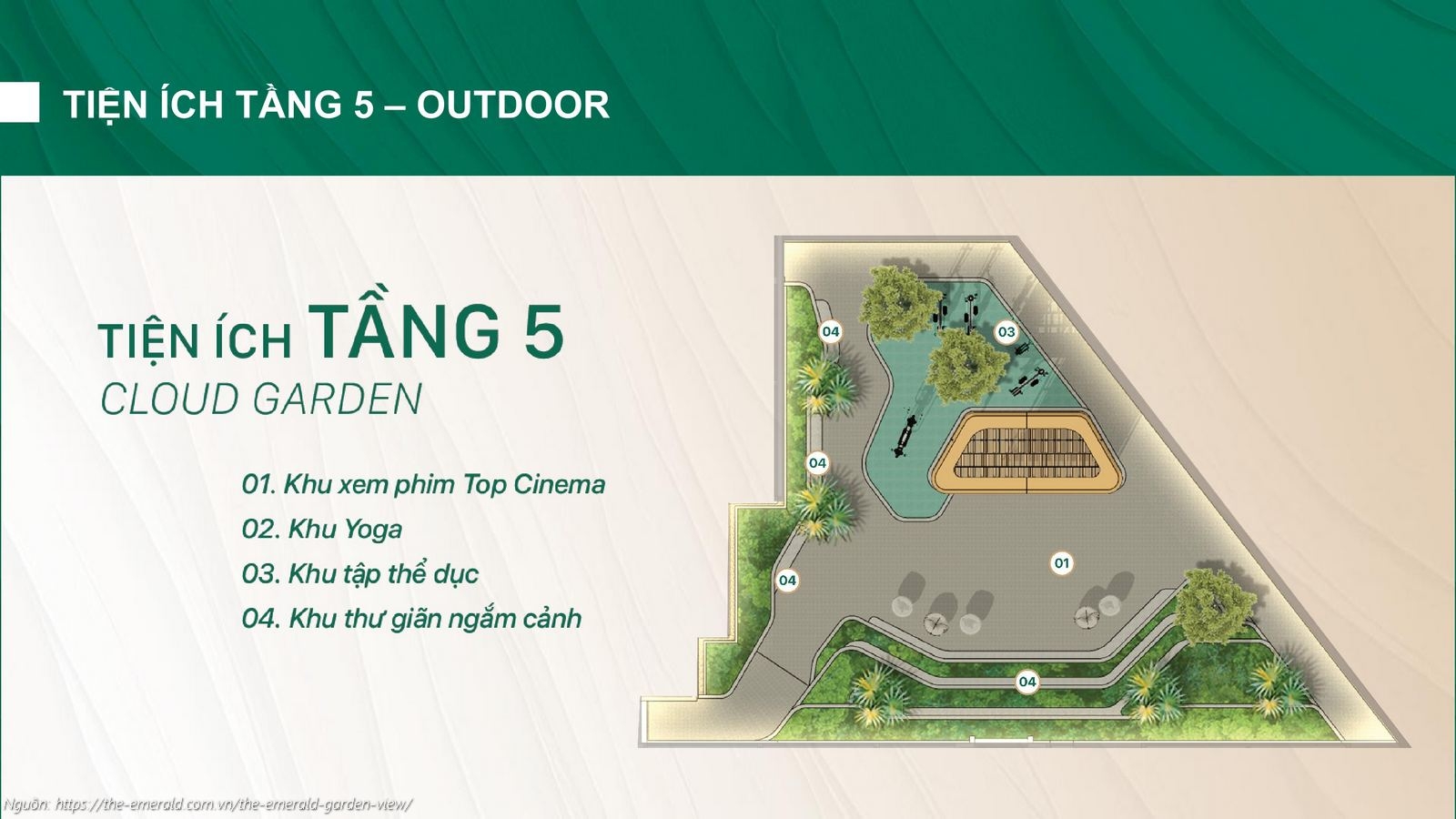 Mặt bằng tiện ích Tầng 5 (Cloud Garden) dự án căn hộ The Emerald Garden View