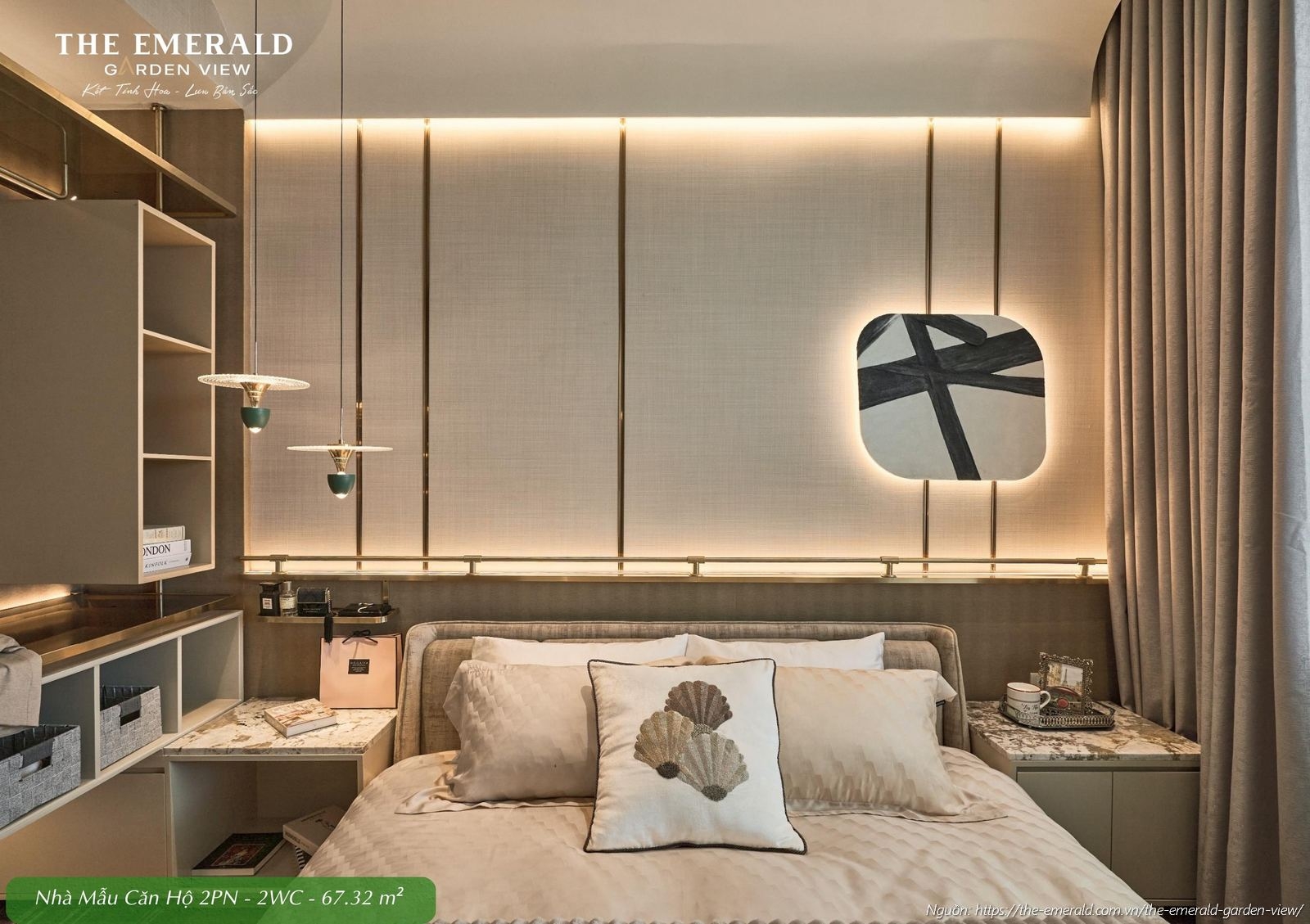 Nội thất phòng ngủ Master cao cấp tại nhà mẫu căn hộ 2 phòng ngủ diện tích tim tường 67.32 m2 The Emerald Garden View