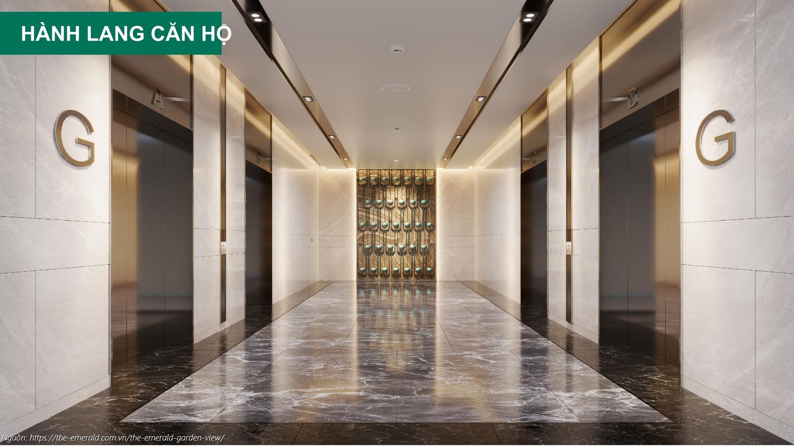 Phối cảnh hành lang căn hộ và sảnh thang máy dự án The Emerald Garden View