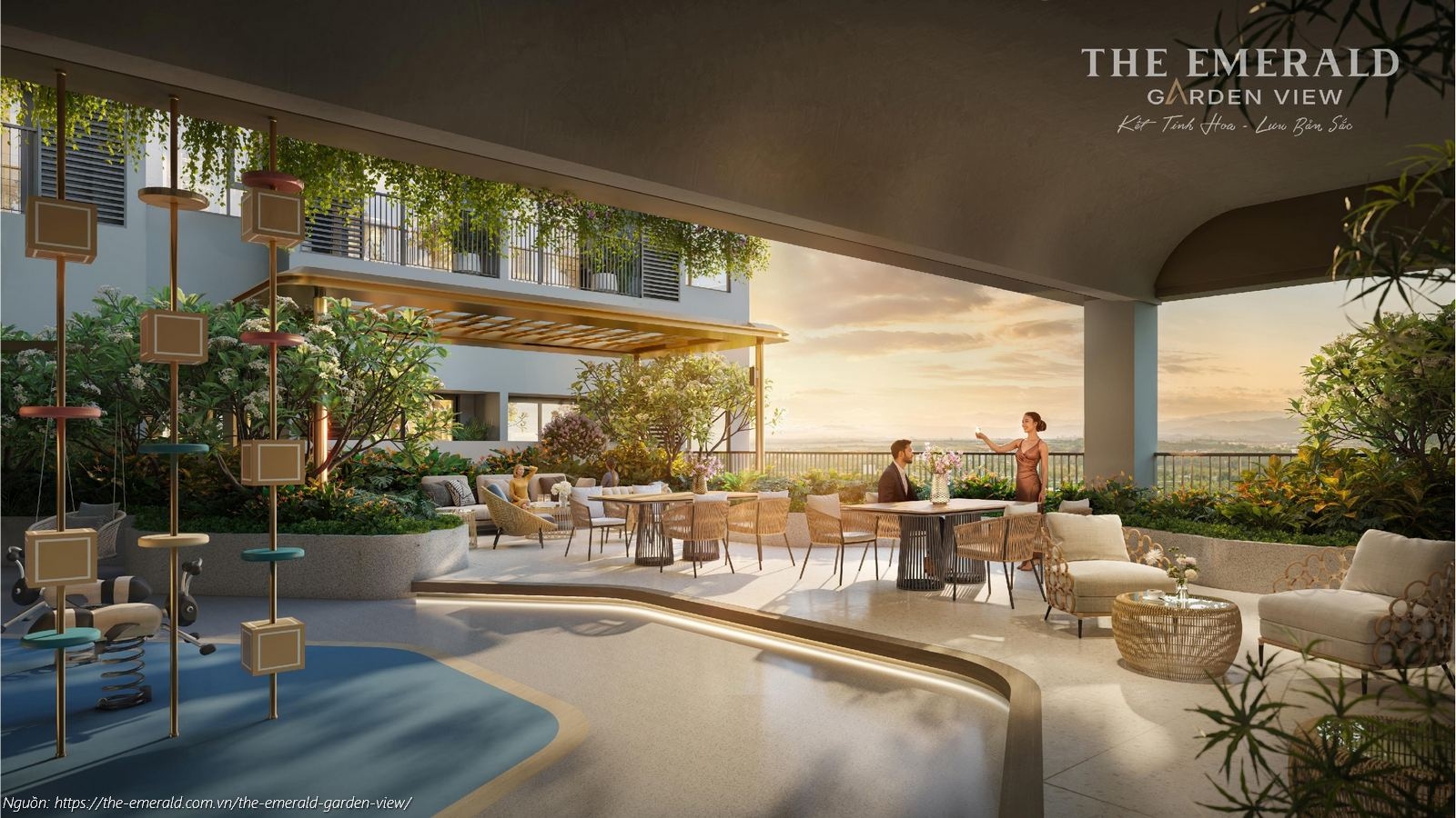 Phối cảnh tiện ích Tầng 4 (Khu vui chơi ngoài trời & Khu thư giãn) The Emerald Garden View