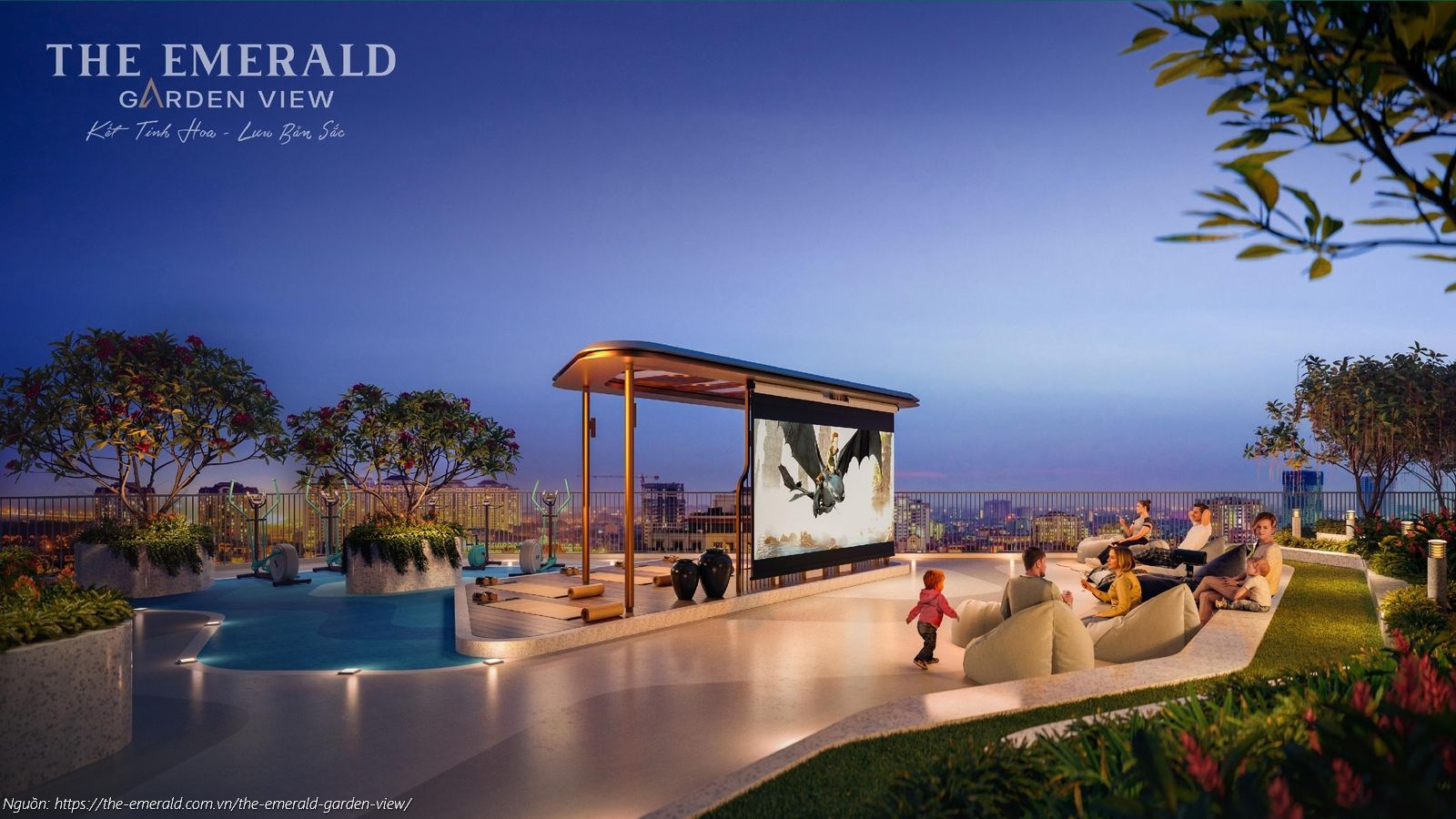 Phối cảnh tiện ích Tầng 5 (Rạp chiếu phim ngoài trời - Top Cinema) The Emerald Garden View