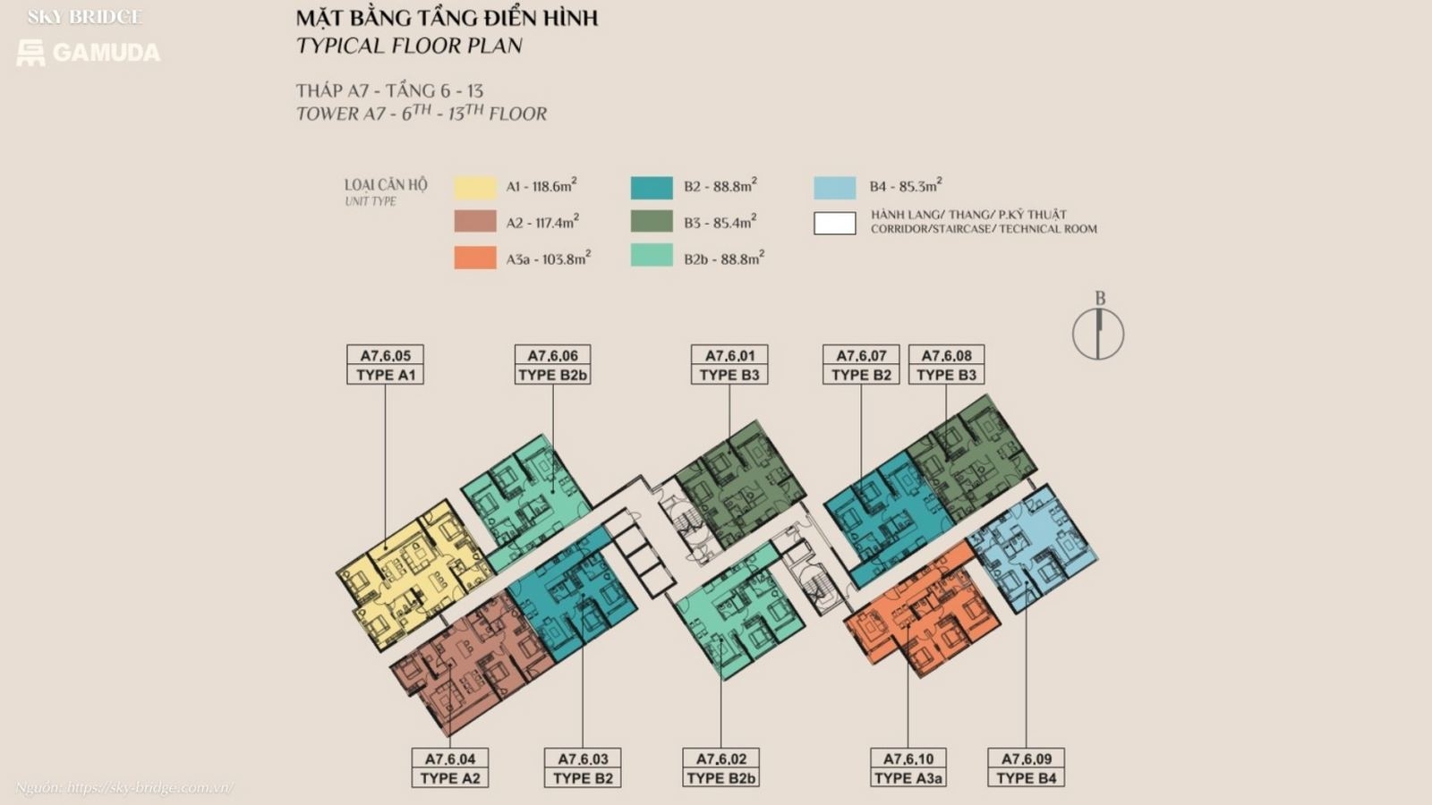 Mặt bằng tầng điển hình dự án căn hộ chung cư SkyBridge