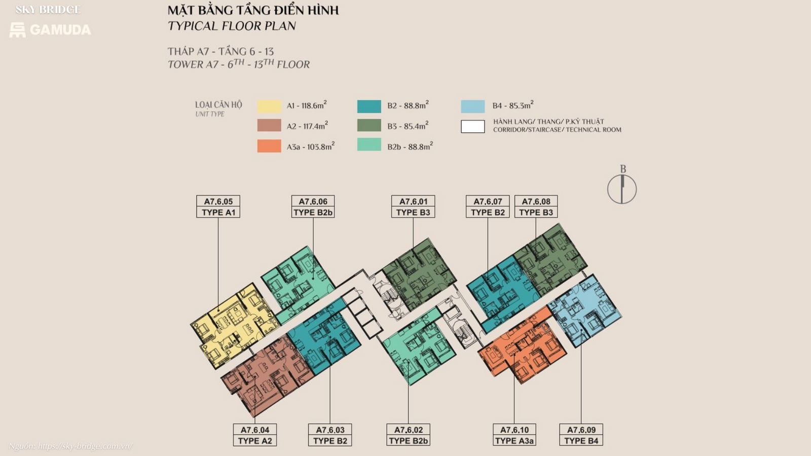 Mặt bằng tầng điển hình dự án căn hộ chung cư SkyBridge