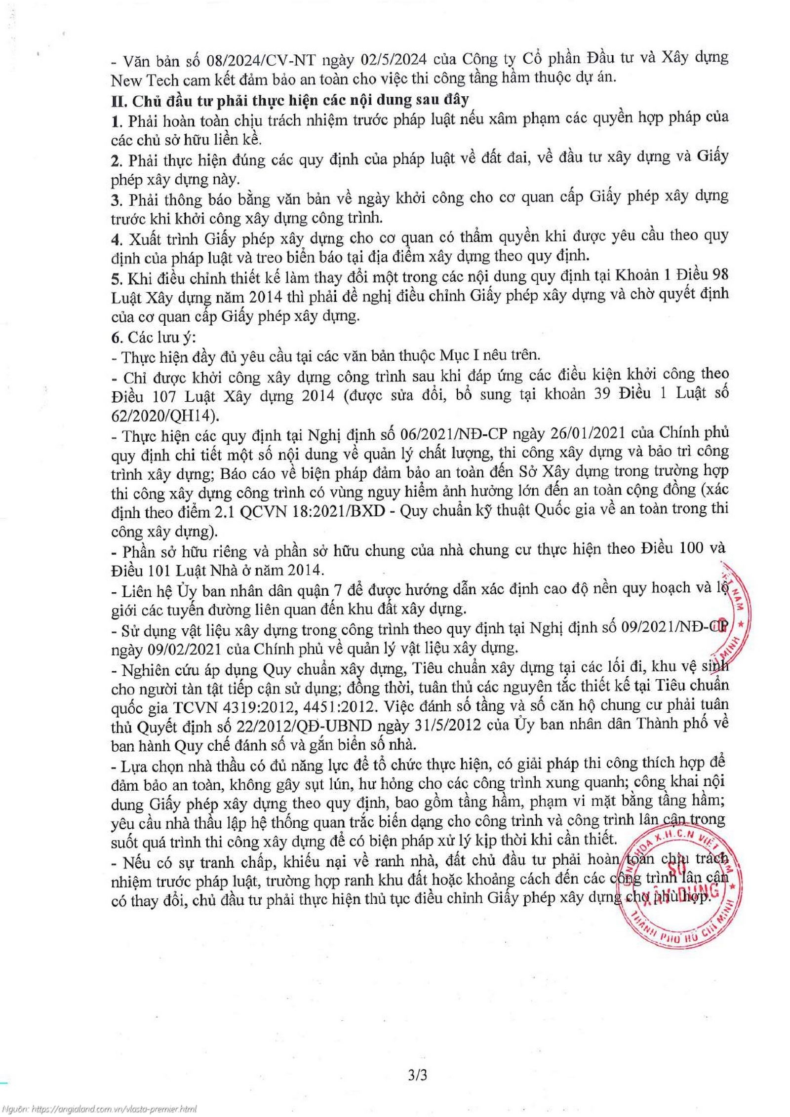 Giấy phép xây dựng số 17/GPXD dự án căn hộ chung cư Vlasta Premier Quận 7